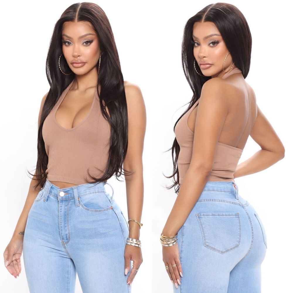 Haley Halter Ribbed Crop Top - Khaki